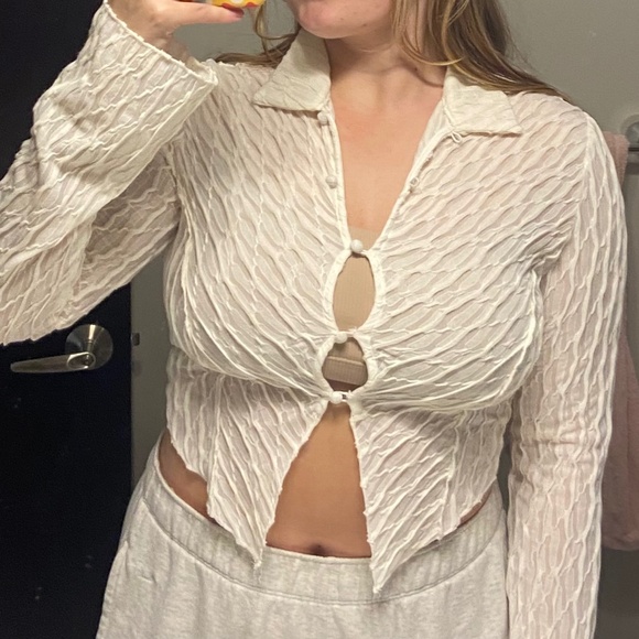 Beige Botany - Cream Textured Button Up - Picture 3 of 3